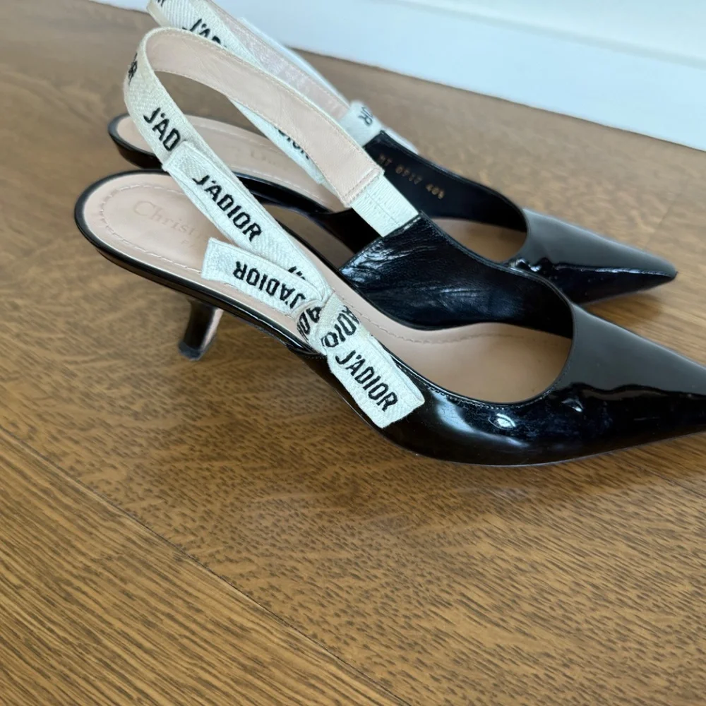 Christian Dior black patent slingback kitten heels size 40.5 - Picture 5 of 6